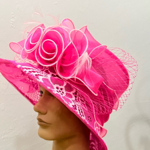 Sophia Collections LA Woman Pink Hat Floral Embroidered party Cocktail - Picture 3 of 7